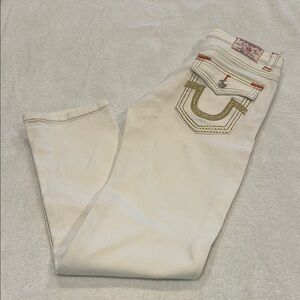 True Religion Women's Cream Straight Leg Jeans